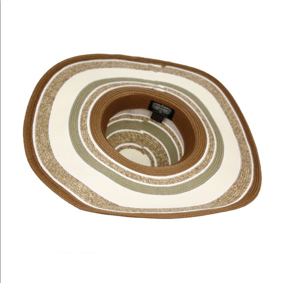 Striped Paper Straw Wide Brim Floppy Hat Angela & William - Picture 2 of 7